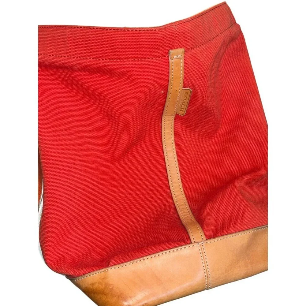 Coach Bleecker Orange Canvas &‎ Tan Leather Beach Unisex Tote Bag 71321 5825 - Picture 9 of 12